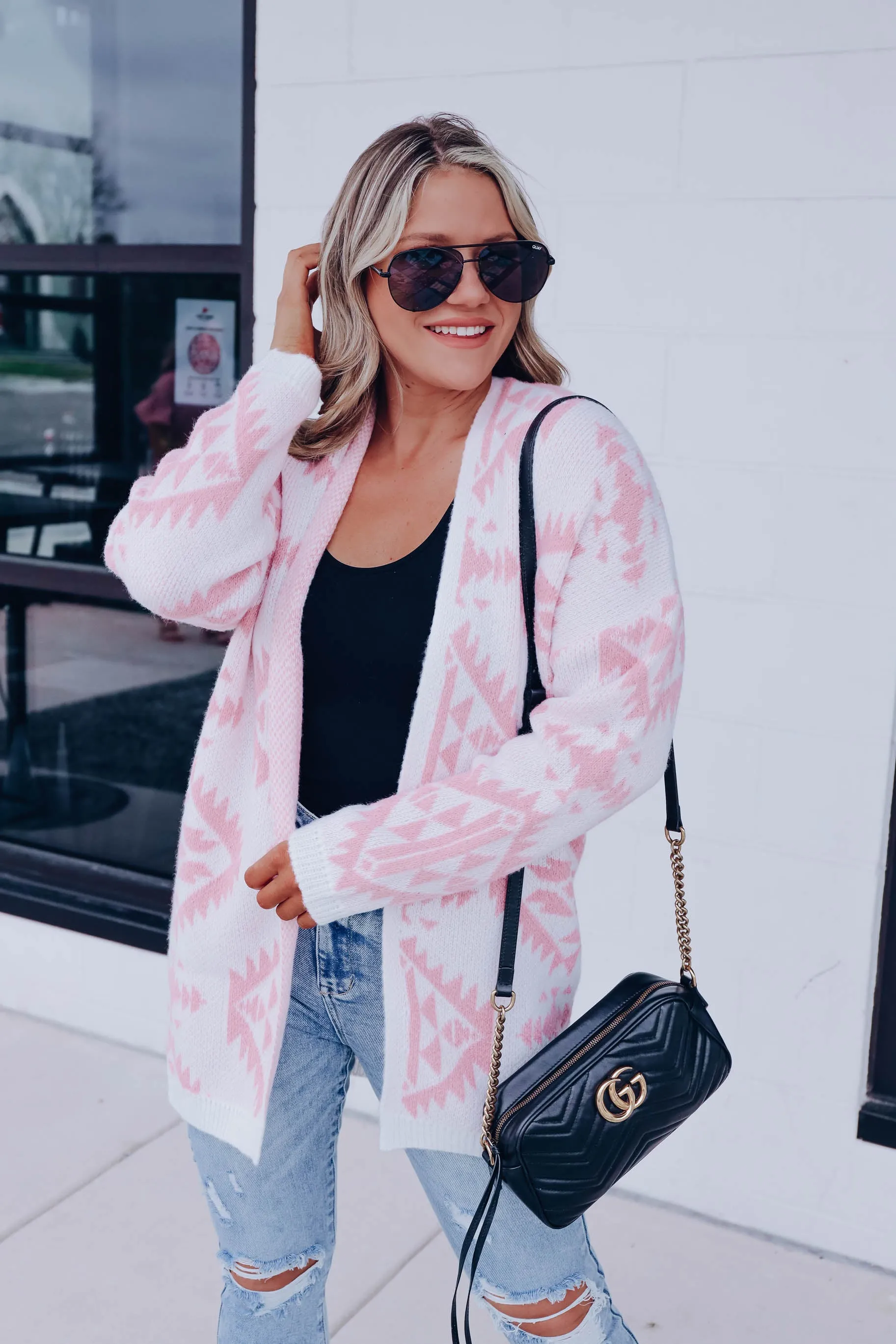 Missy Aztec Open Front Cardigan - Ivory