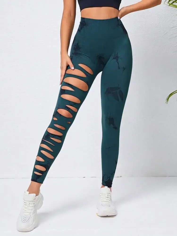 MoveIt High-Waist Tie-Dye Slashed Leggings