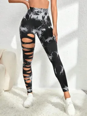MoveIt High-Waist Tie-Dye Slashed Leggings