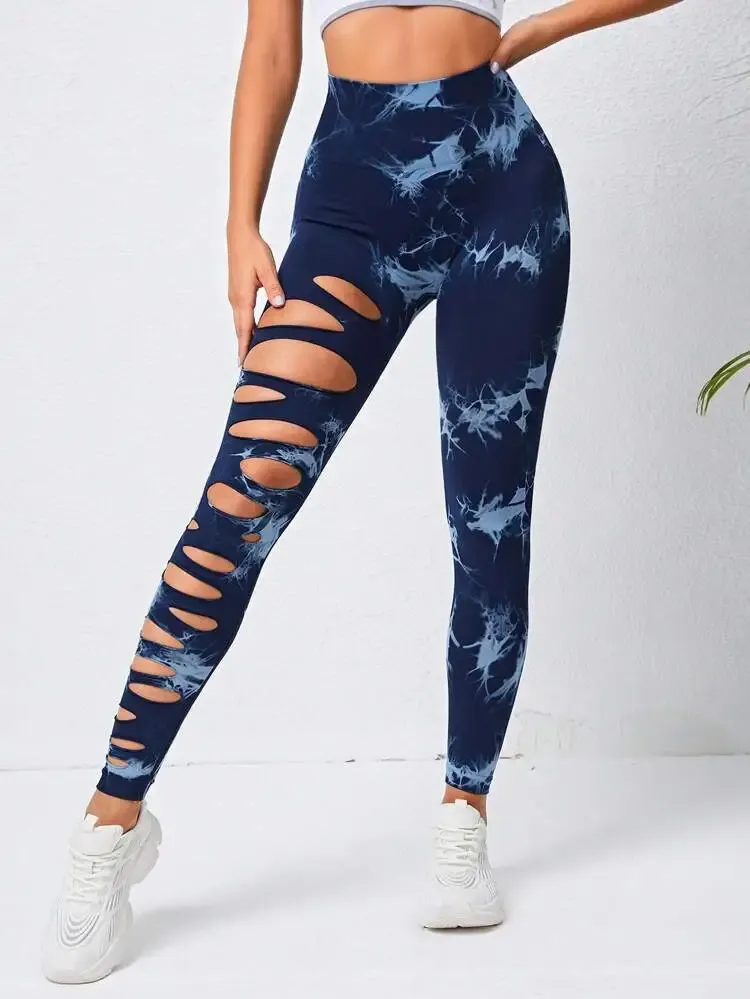 MoveIt High-Waist Tie-Dye Slashed Leggings