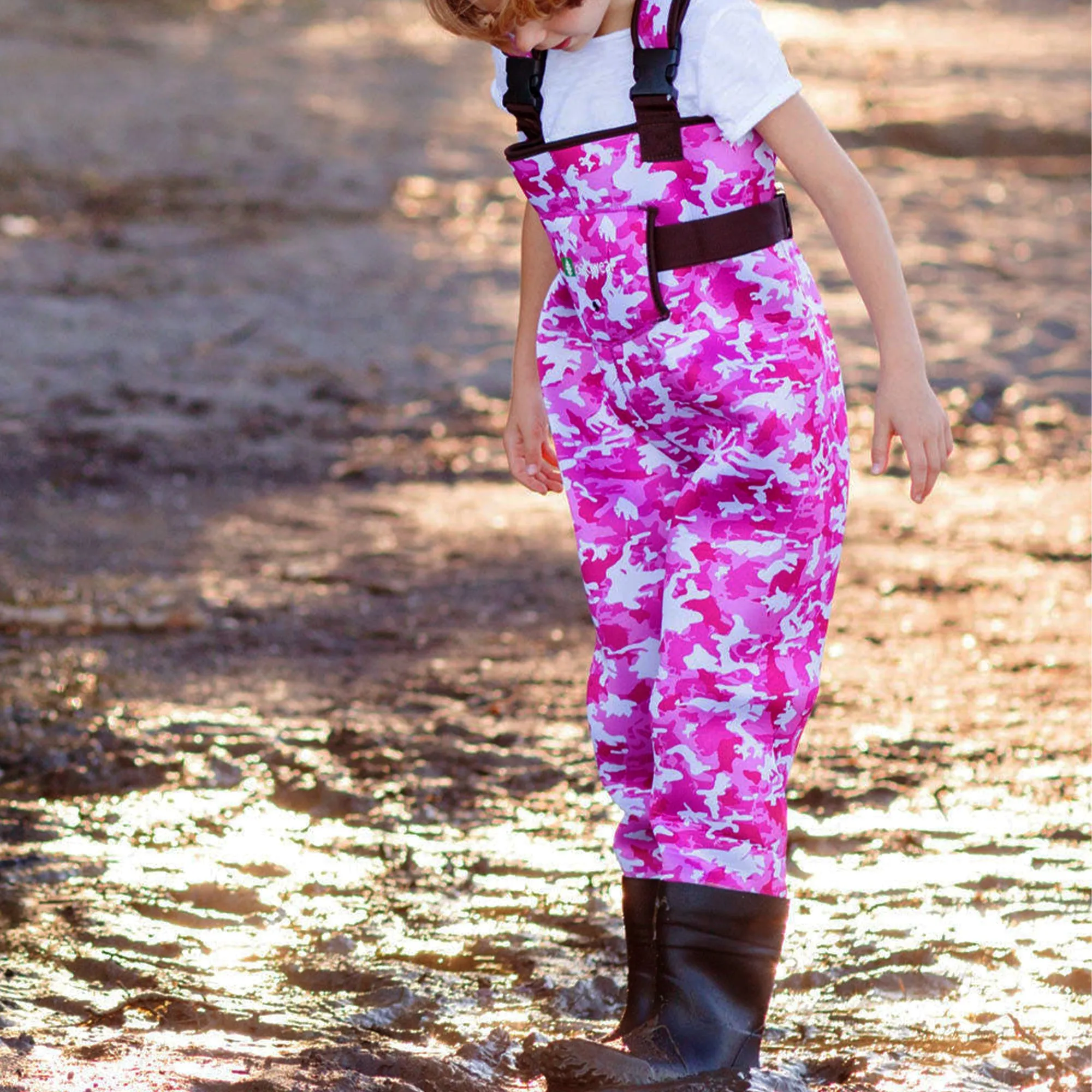 Oakiwear Neoprene Youth Kids Chest Waders Children Toddler, Pink Camo