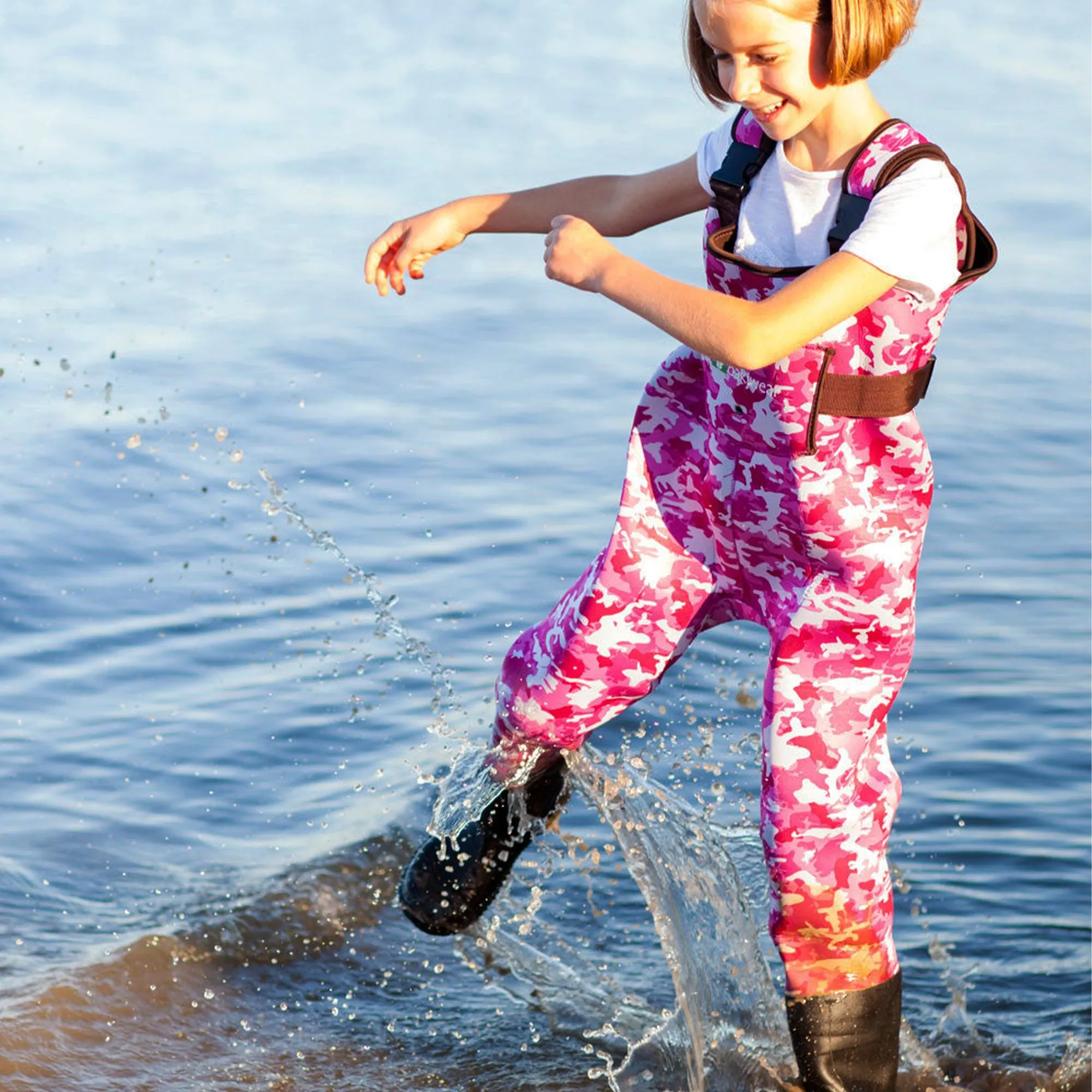 Oakiwear Neoprene Youth Kids Chest Waders Children Toddler, Pink Camo
