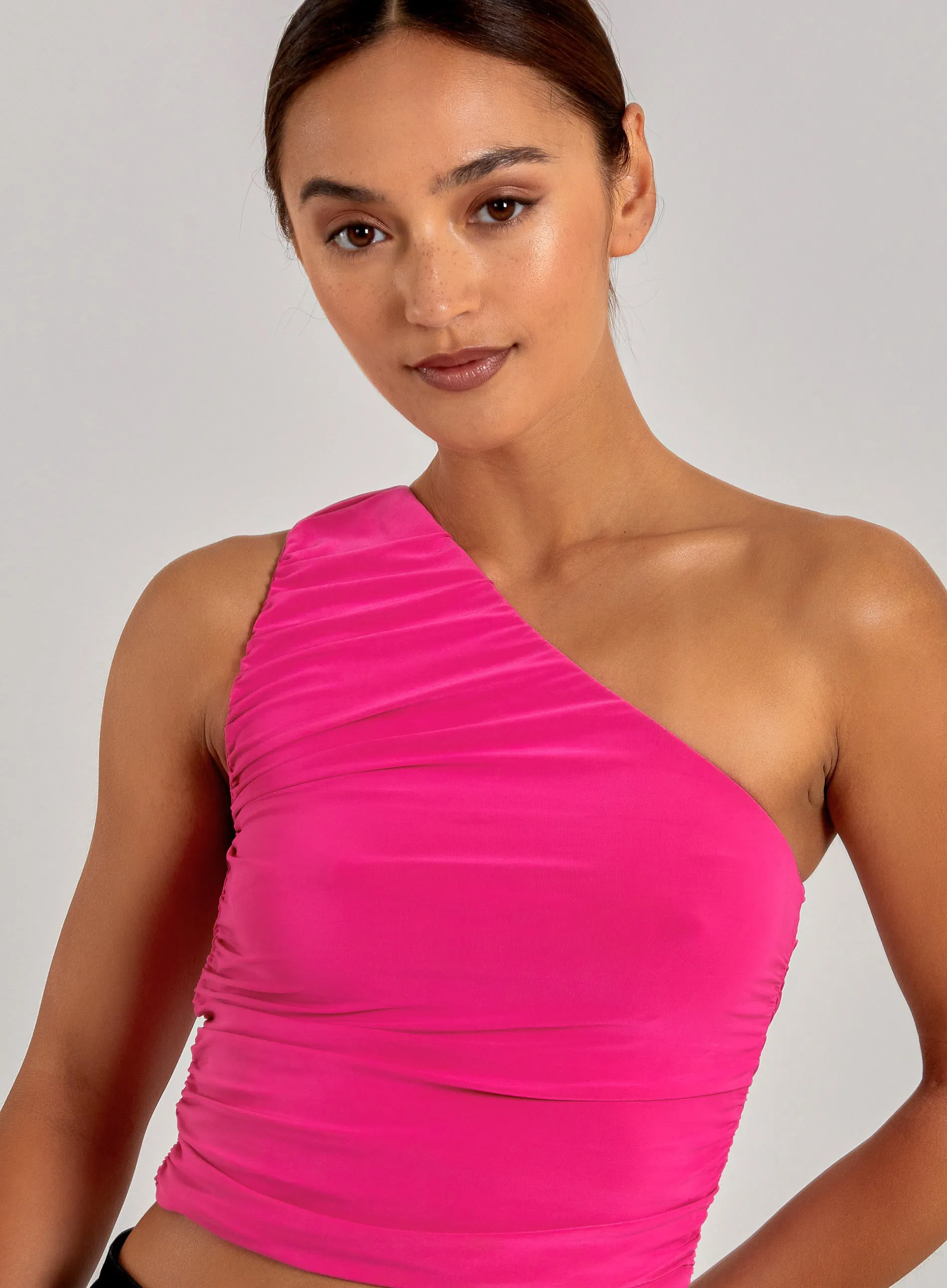 One Shoulder Ruched Slinky Top