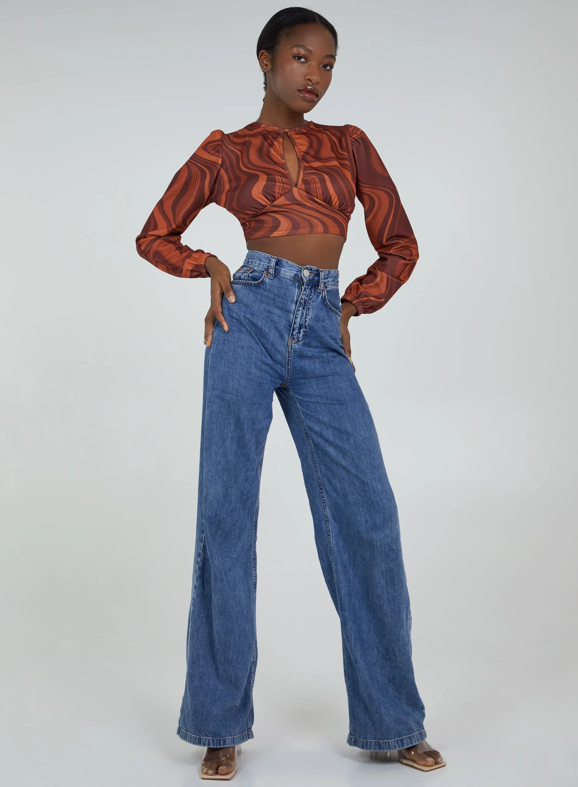 Open Back Marble Print Top