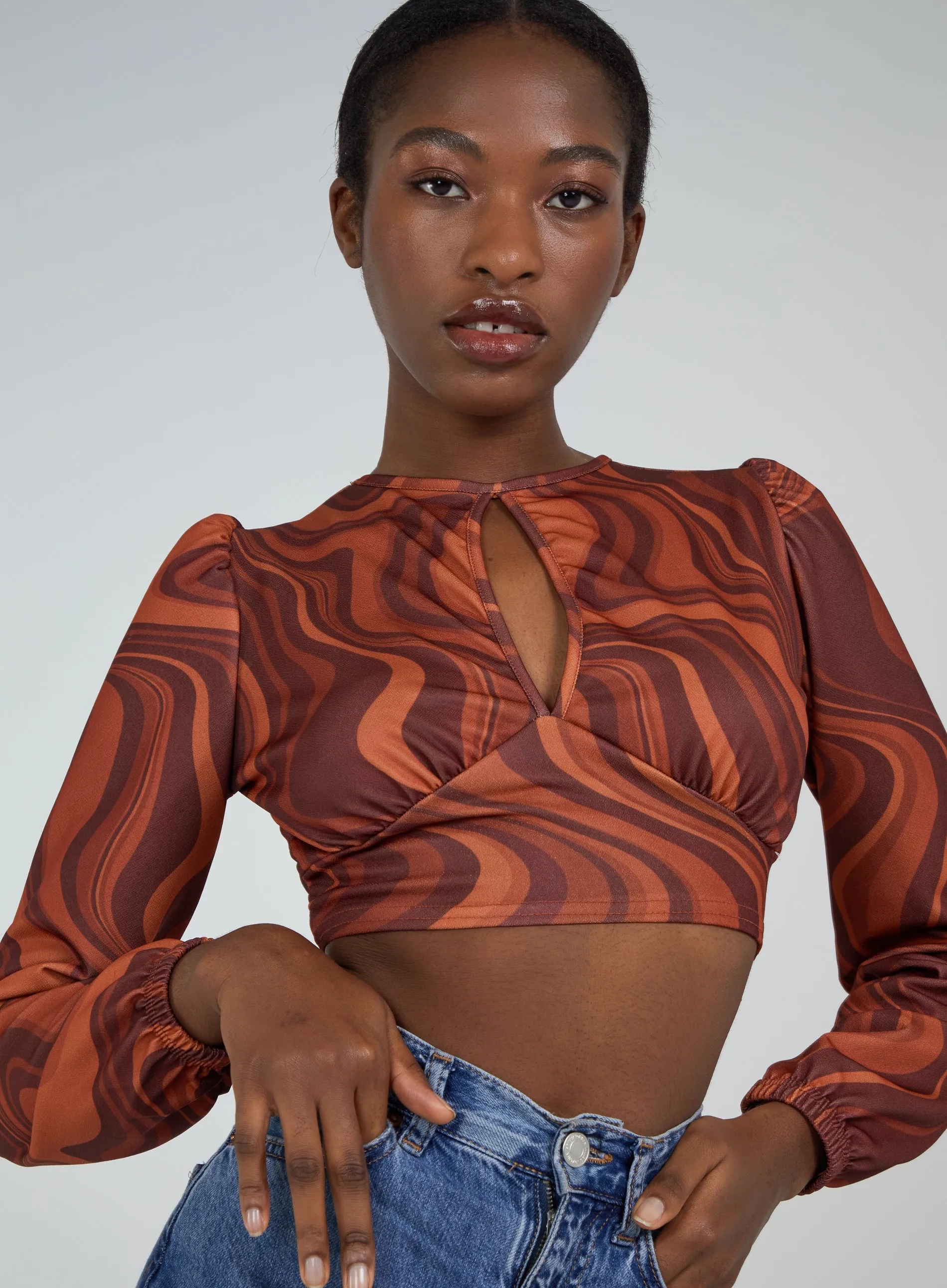 Open Back Marble Print Top