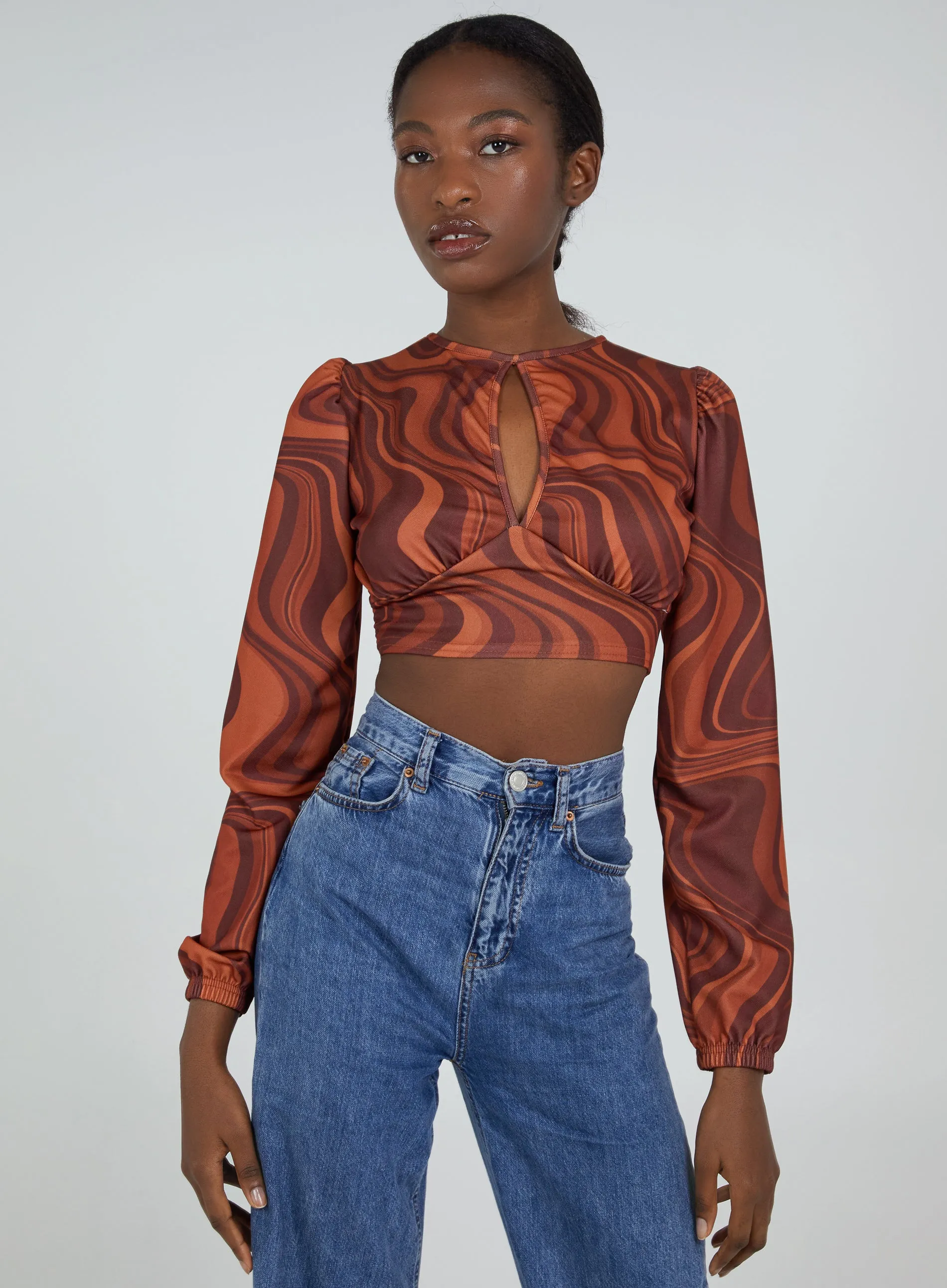 Open Back Marble Print Top