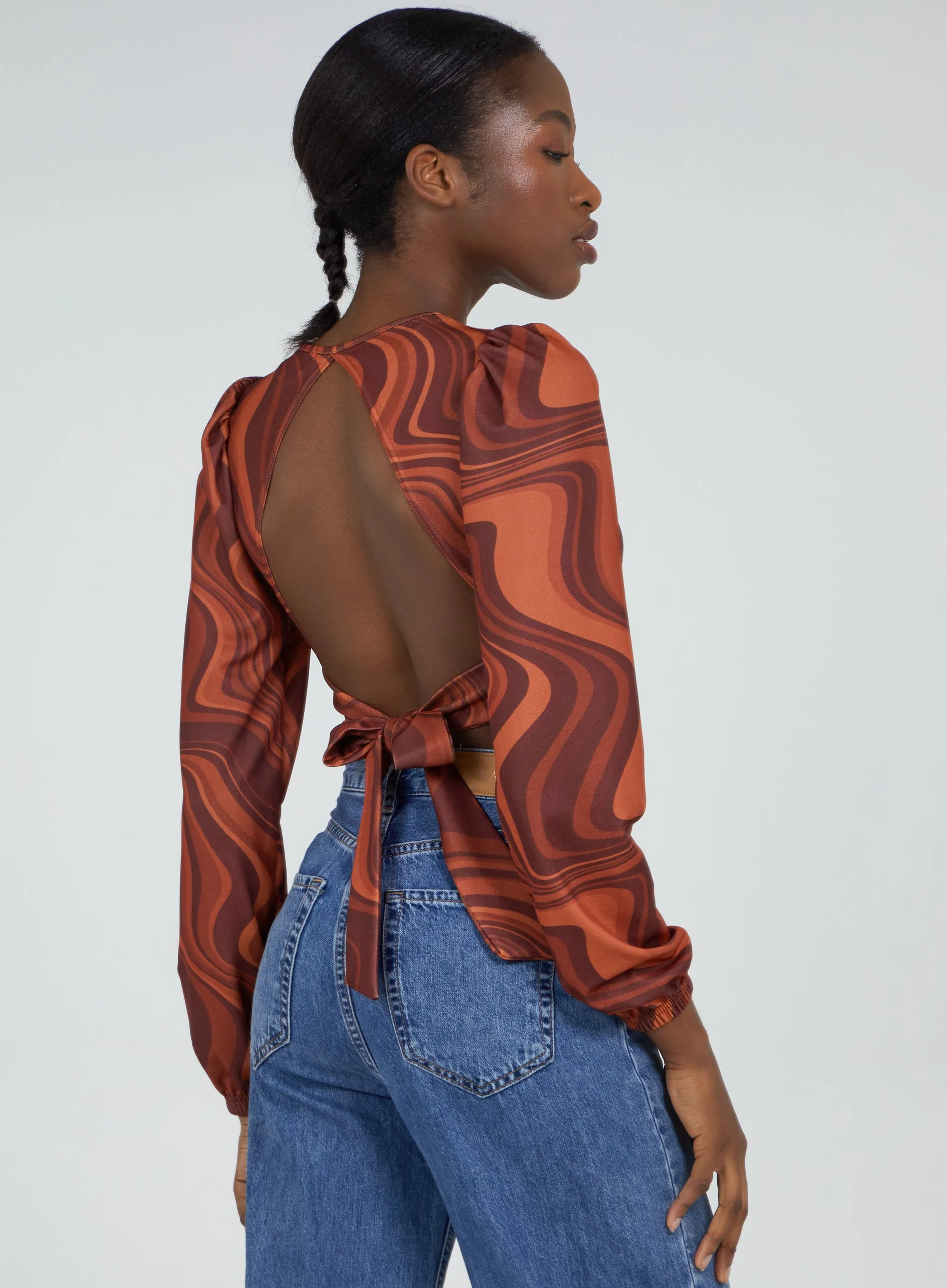 Open Back Marble Print Top