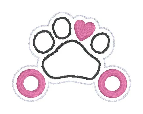 Paw Heart Shoe Charm machine embroidery design (3 versions included) DIGITAL DOWNLOAD