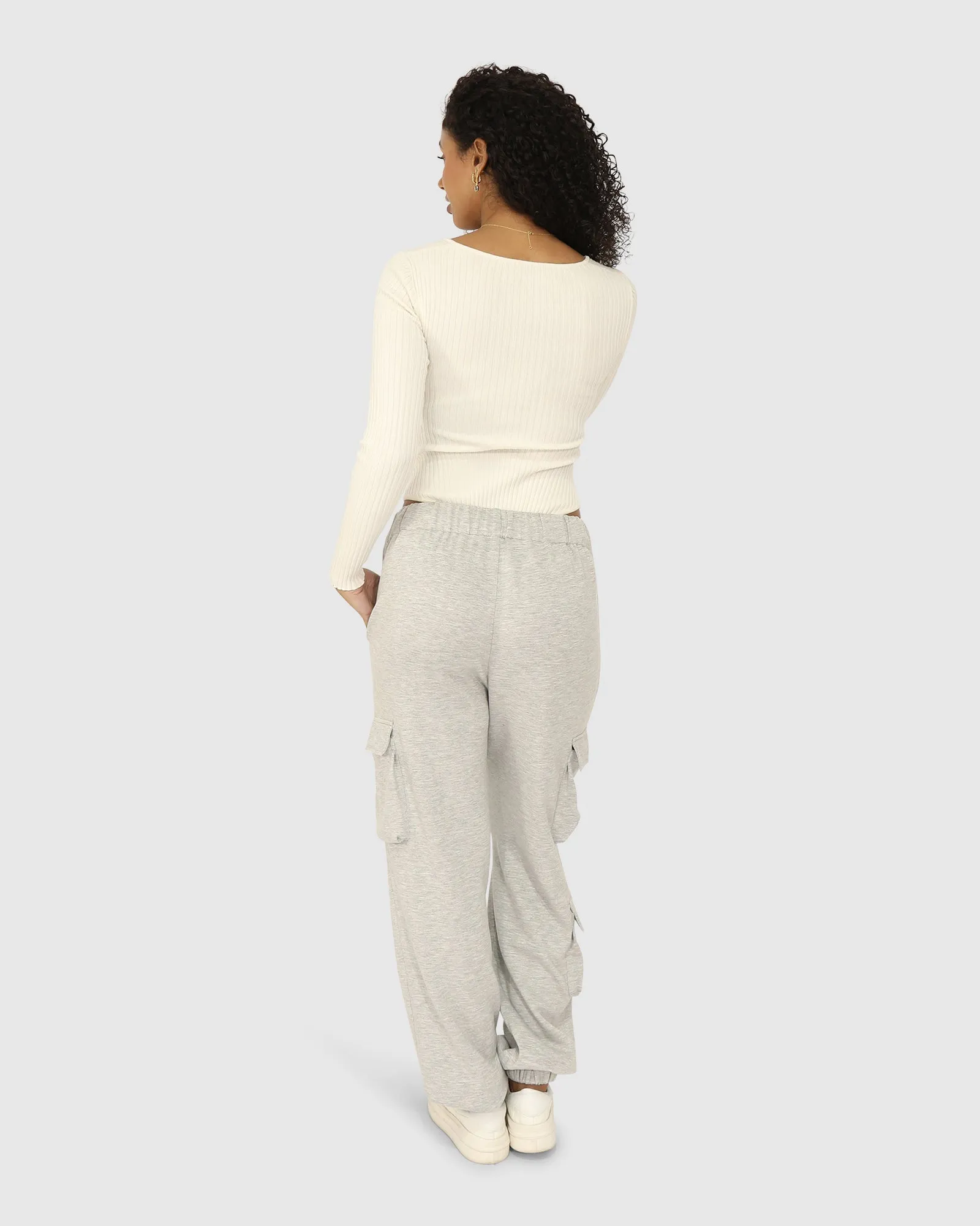 Perfect Match Cargo Trackpants - Grey Marle