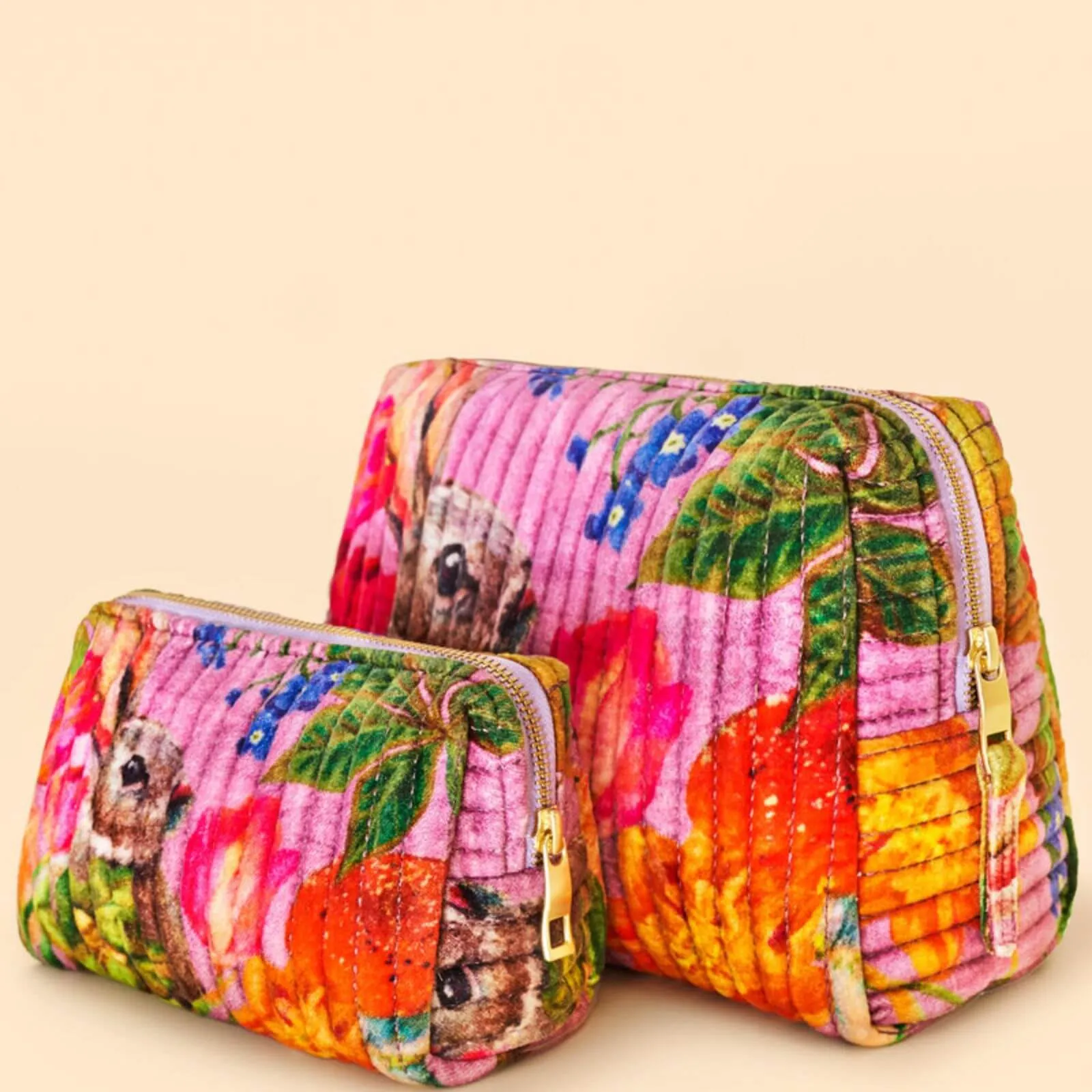 Powder Whimsical Woodland Quilted Printed Velvet Wash Bag