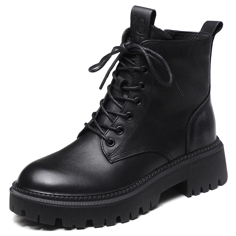 Retro Leather Soft Bottom Lace Up Martin Boots Autumn and Winter Women Shoes