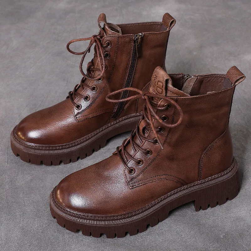 Retro Leather Soft Bottom Lace Up Martin Boots Autumn and Winter Women Shoes