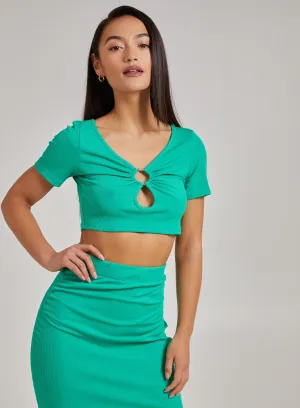 Ring Detail Short Sleeve Ribbed Top