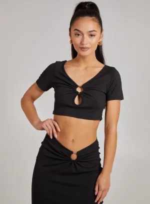 Ring Detail Short Sleeve Ribbed Top