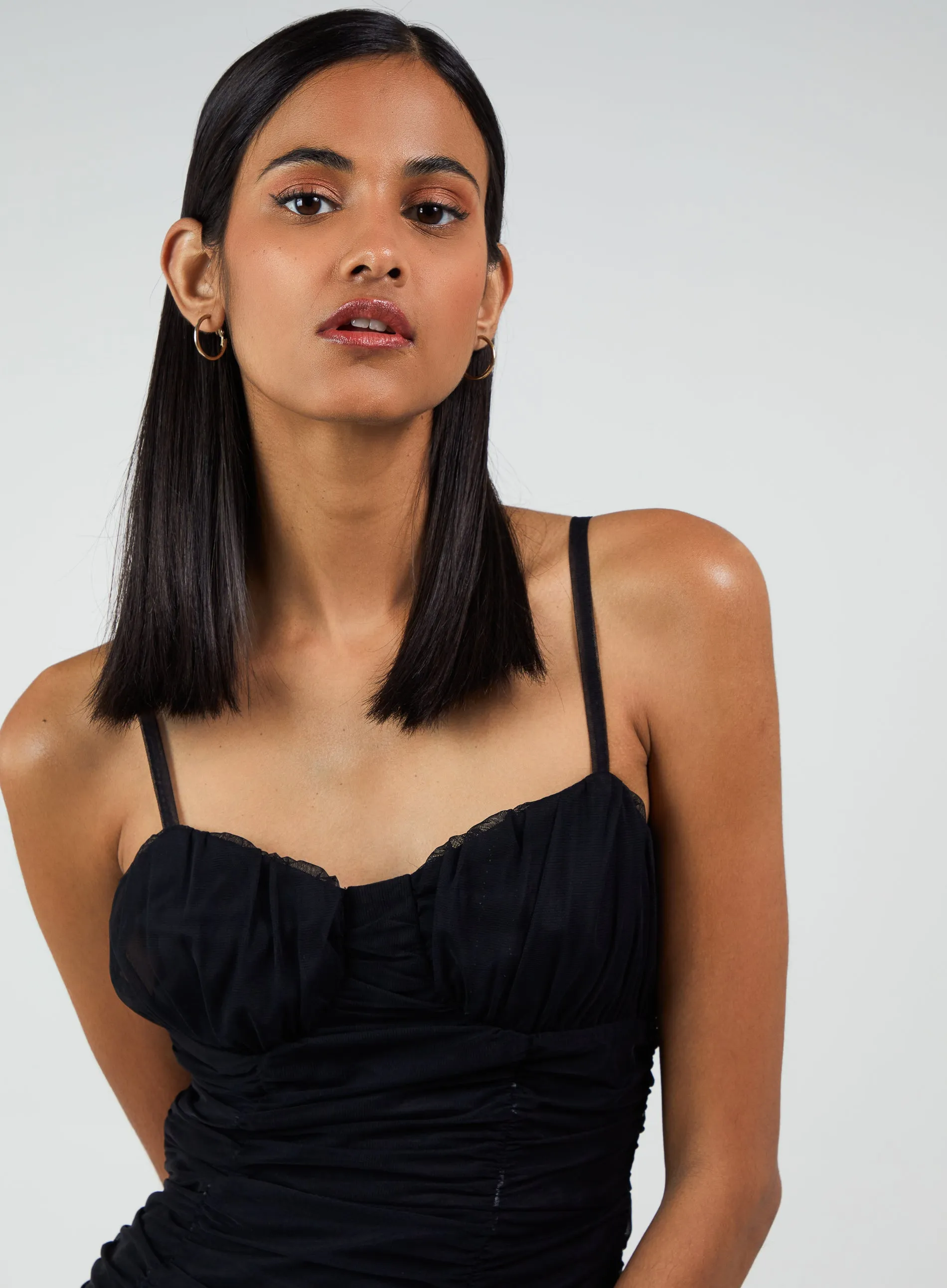 Ruched Mesh Bodycon Dress