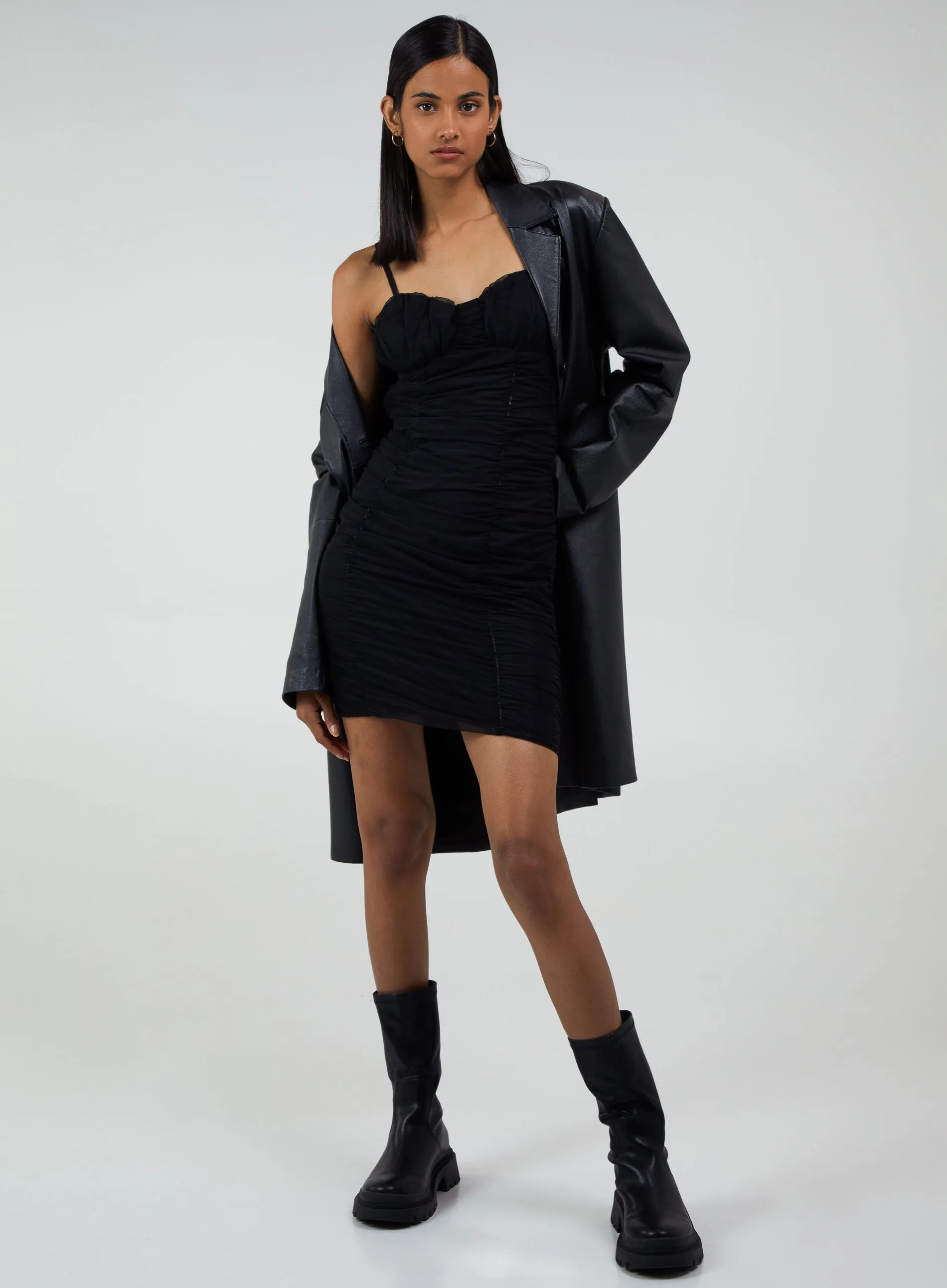 Ruched Mesh Bodycon Dress