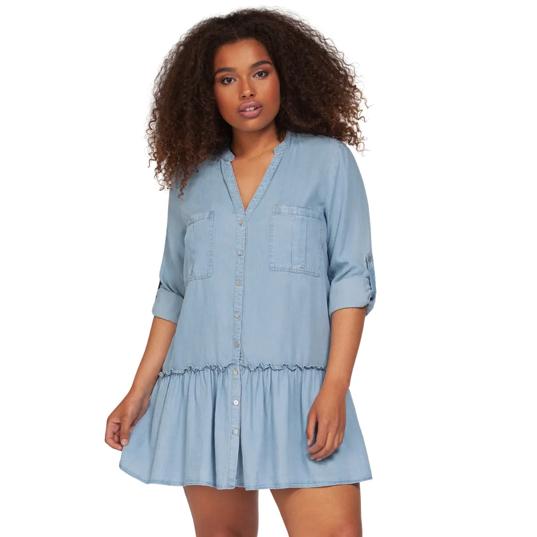 Ruffled Shirt Dress - Plus Sized