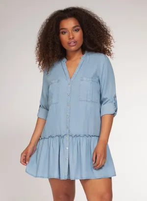 Ruffled Shirt Dress - Plus Sized