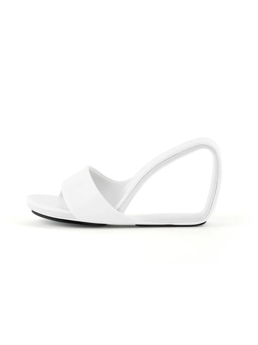 Set It Straight Leather Wedge Slide - White