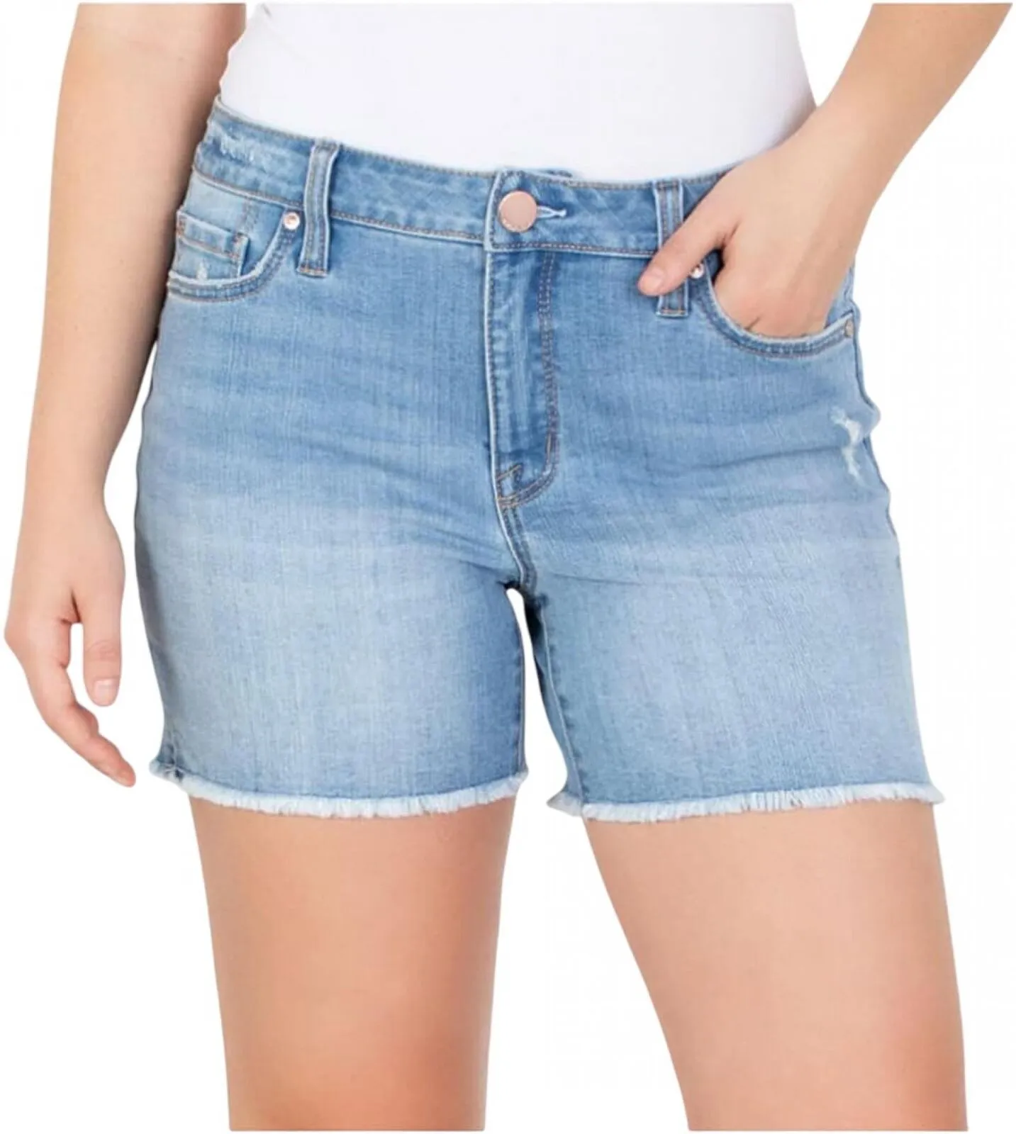 Seven7 Women's Denim Frayed Hem Slim Fit Weekend Short MY3324DE