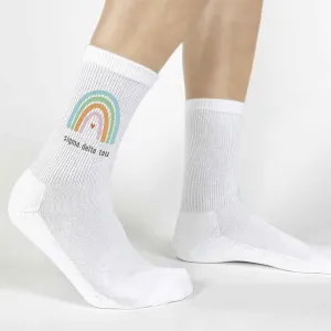 Sigma Delta Tau Sorority Crew Socks with Rainbow Design