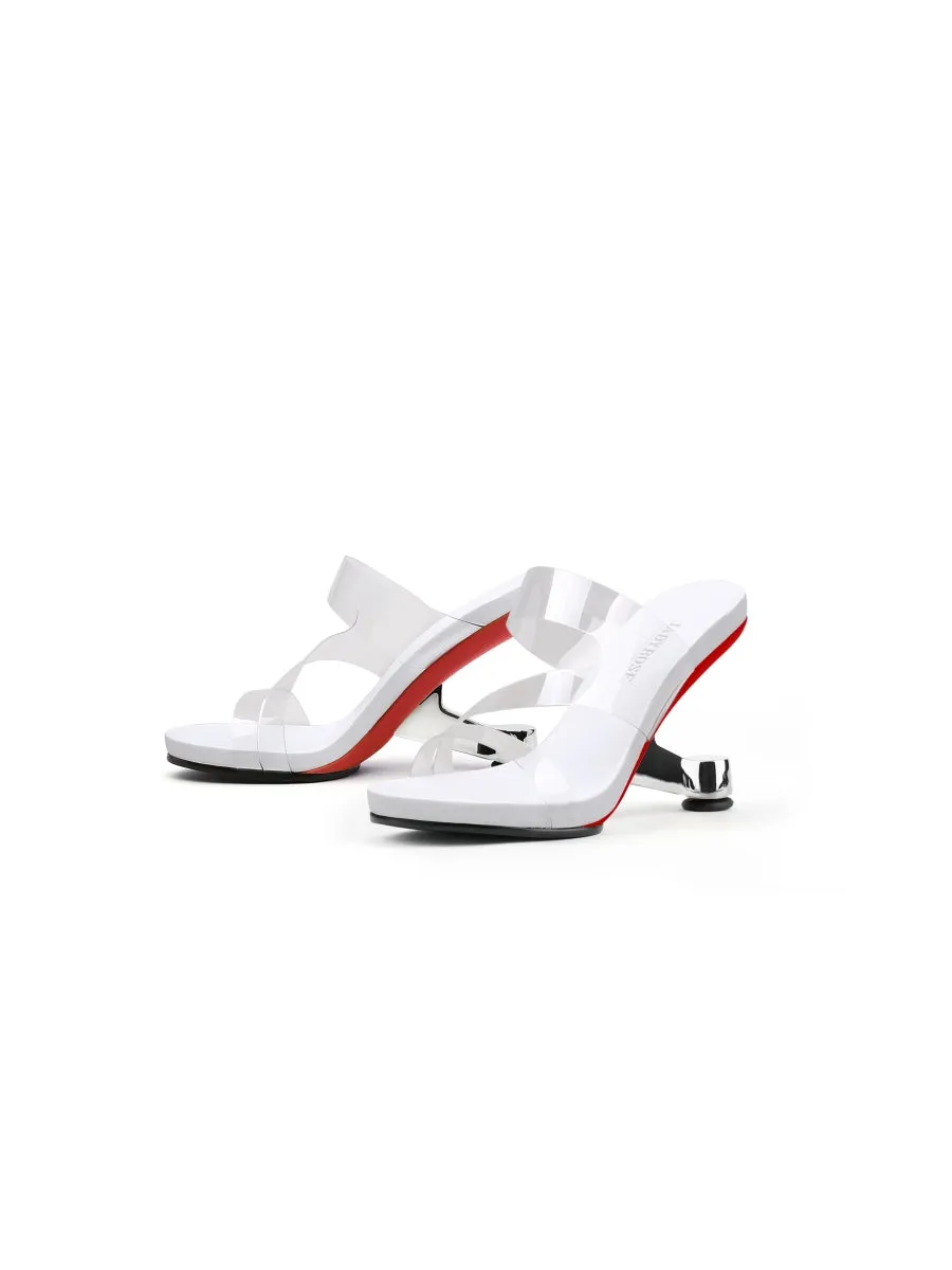 Silver Elevator Heel White Slide