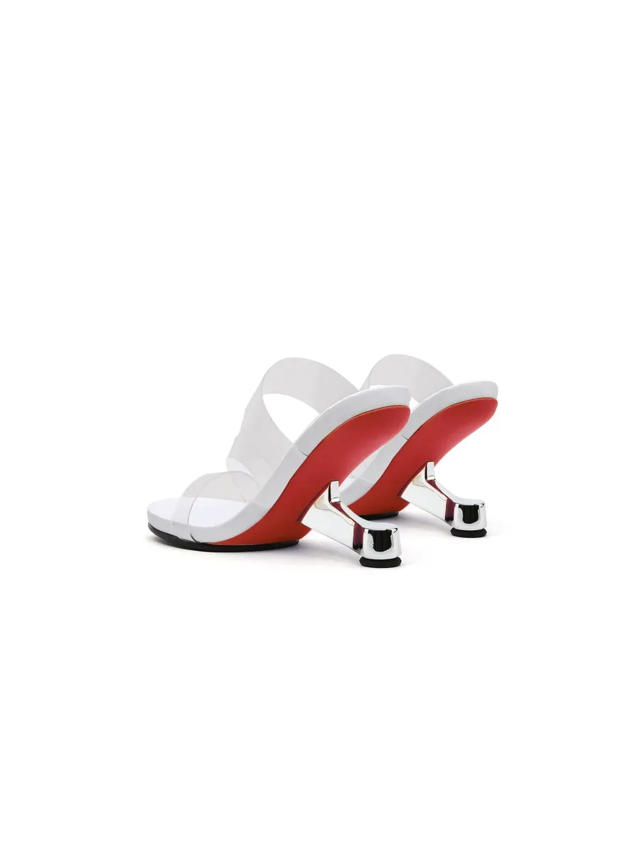 Silver Elevator Heel White Slide