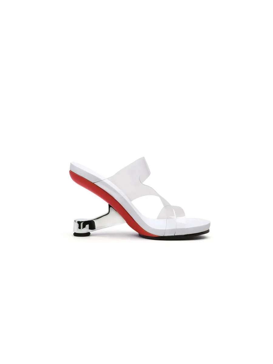 Silver Elevator Heel White Slide
