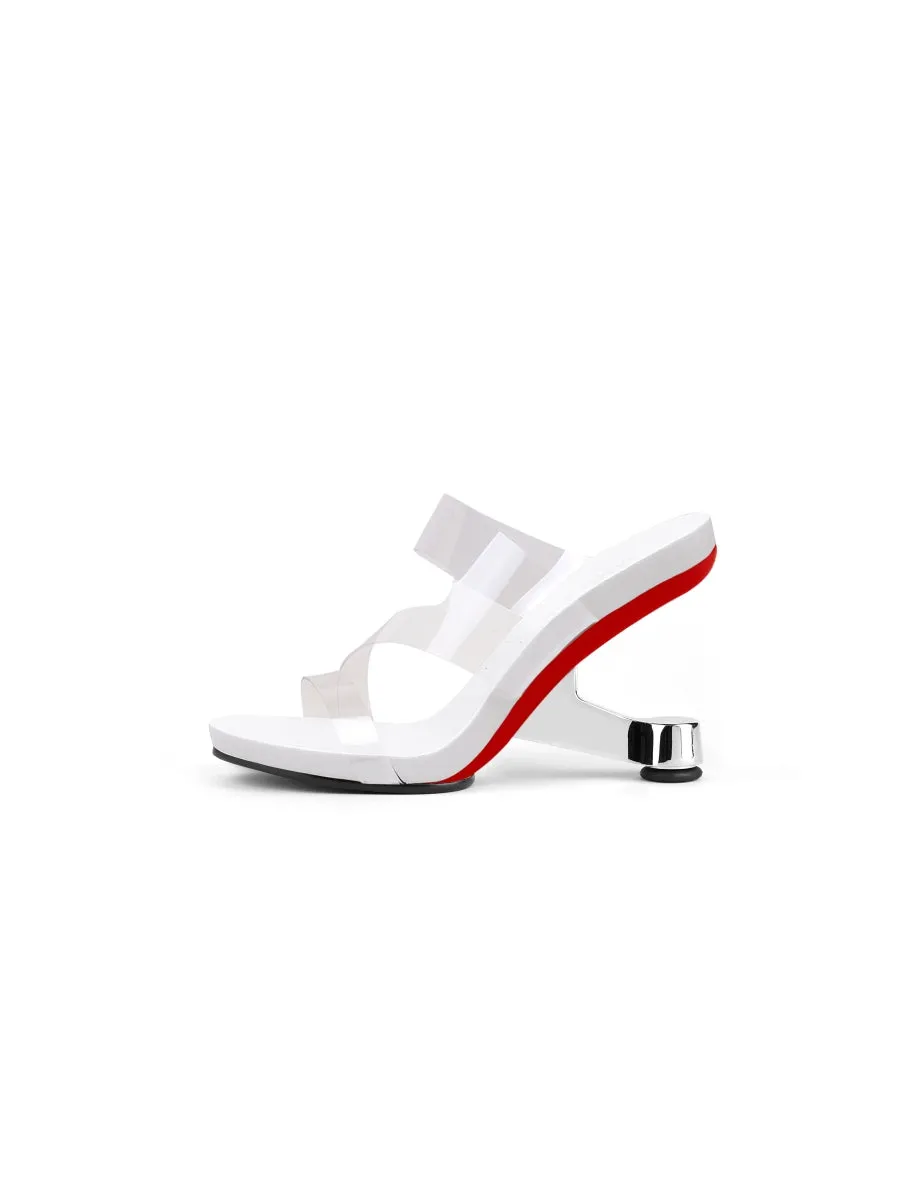Silver Elevator Heel White Slide