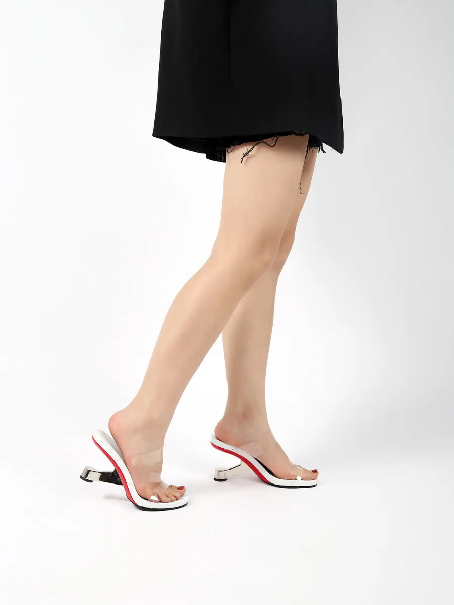 Silver Elevator Heel White Slide