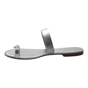Silver Rhinestone Slip On Flat Sandals