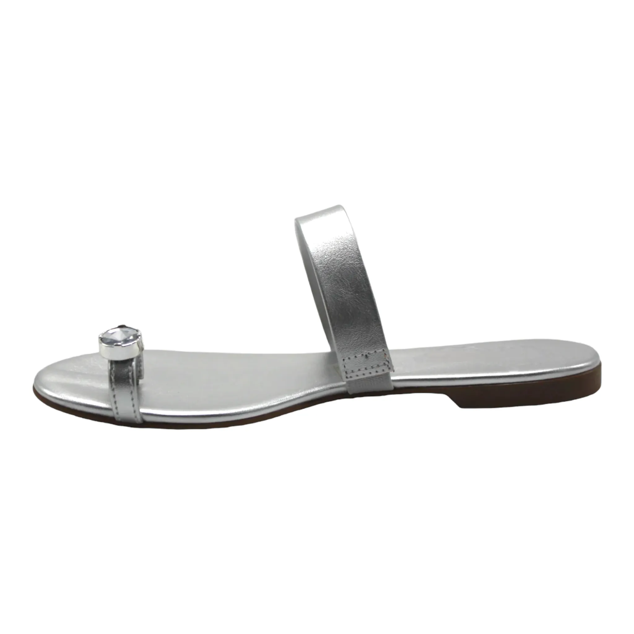 Silver Rhinestone Slip On Flat Sandals