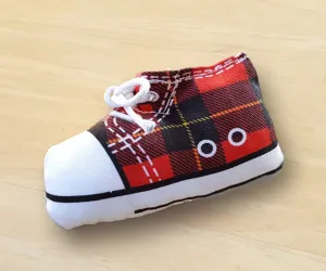 Sneaker Catnip Cat Toy in Black and Red Tartan