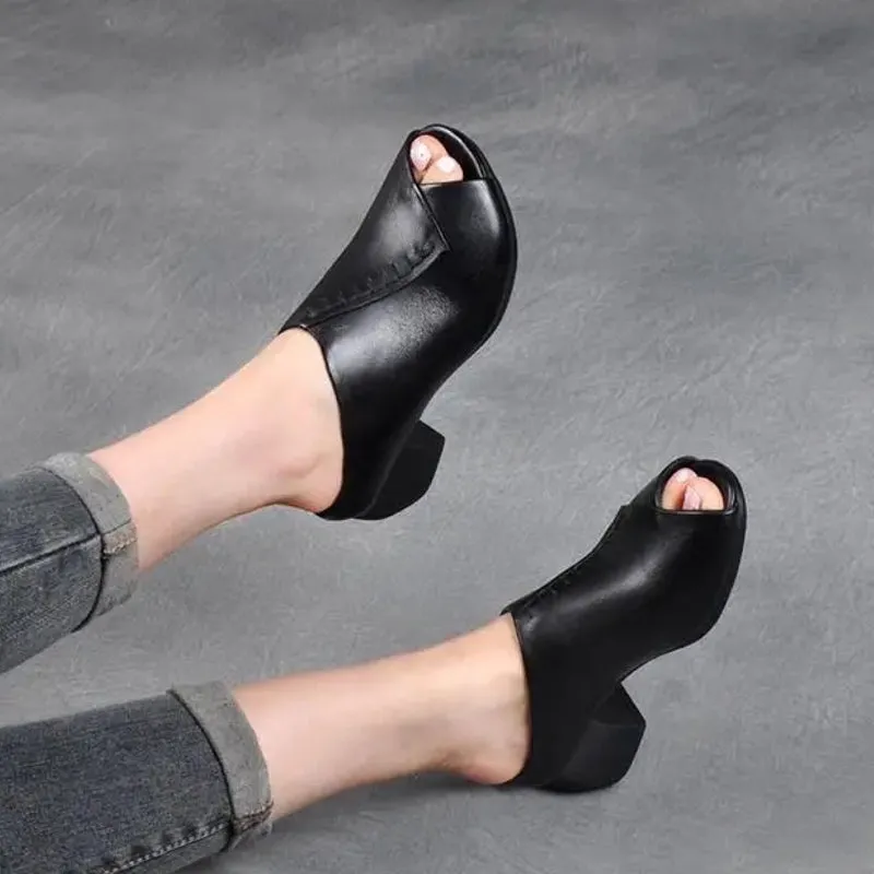Soft Leather Fish Mouth Mother's Shoes