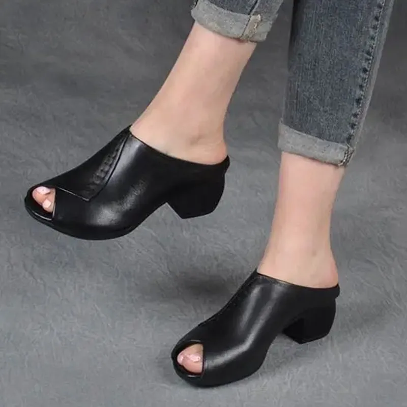 Soft Leather Fish Mouth Mother's Shoes