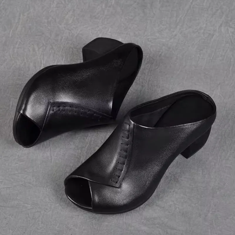 Soft Leather Fish Mouth Mother's Shoes