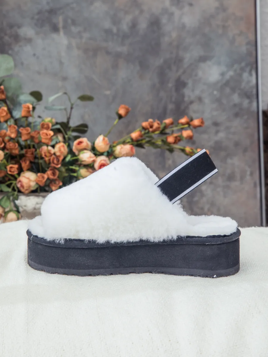 Soft Woolen Fluffy Disco Platform Sandal Slipper - White