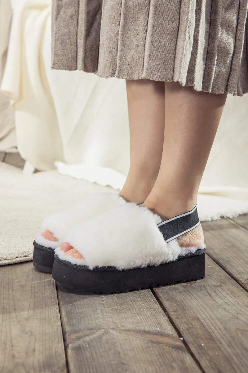 Soft Woolen Fluffy Disco Platform Sandal Slipper - White