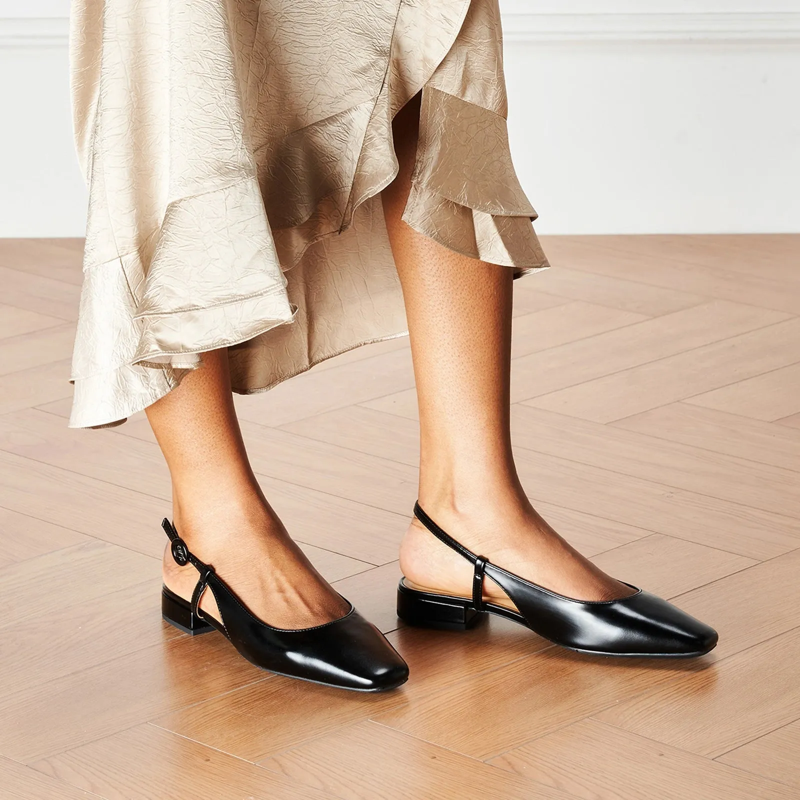 Square Toe Block Heel Slingback Sandals (Alyssa F) wedding