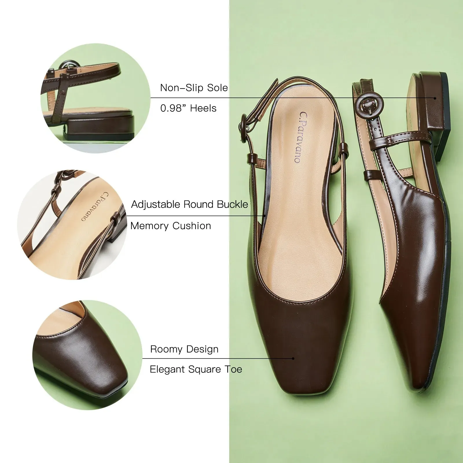 Square Toe Block Heel Slingback Sandals (Alyssa F) wedding