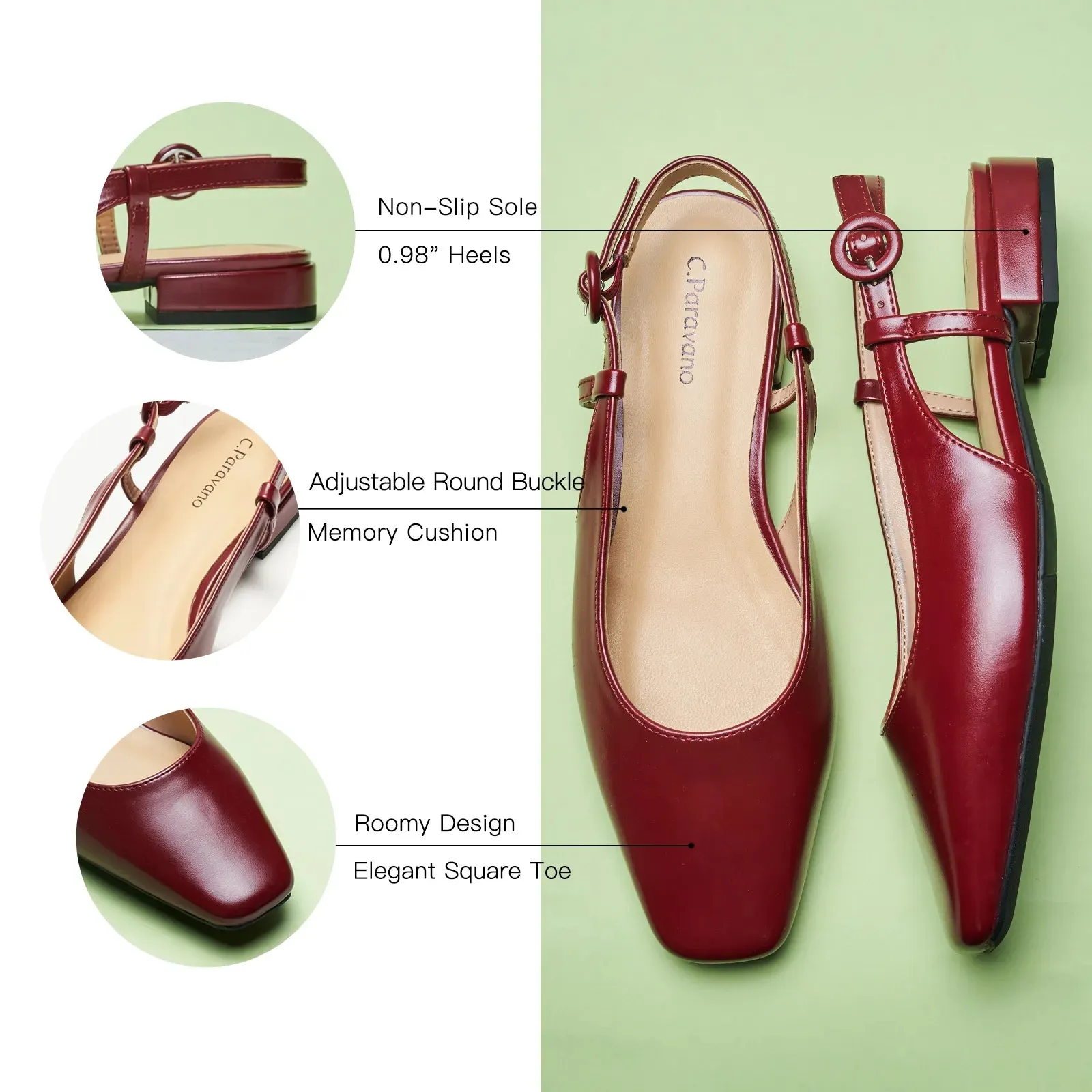 Square Toe Block Heel Slingback Sandals (Alyssa F) wedding