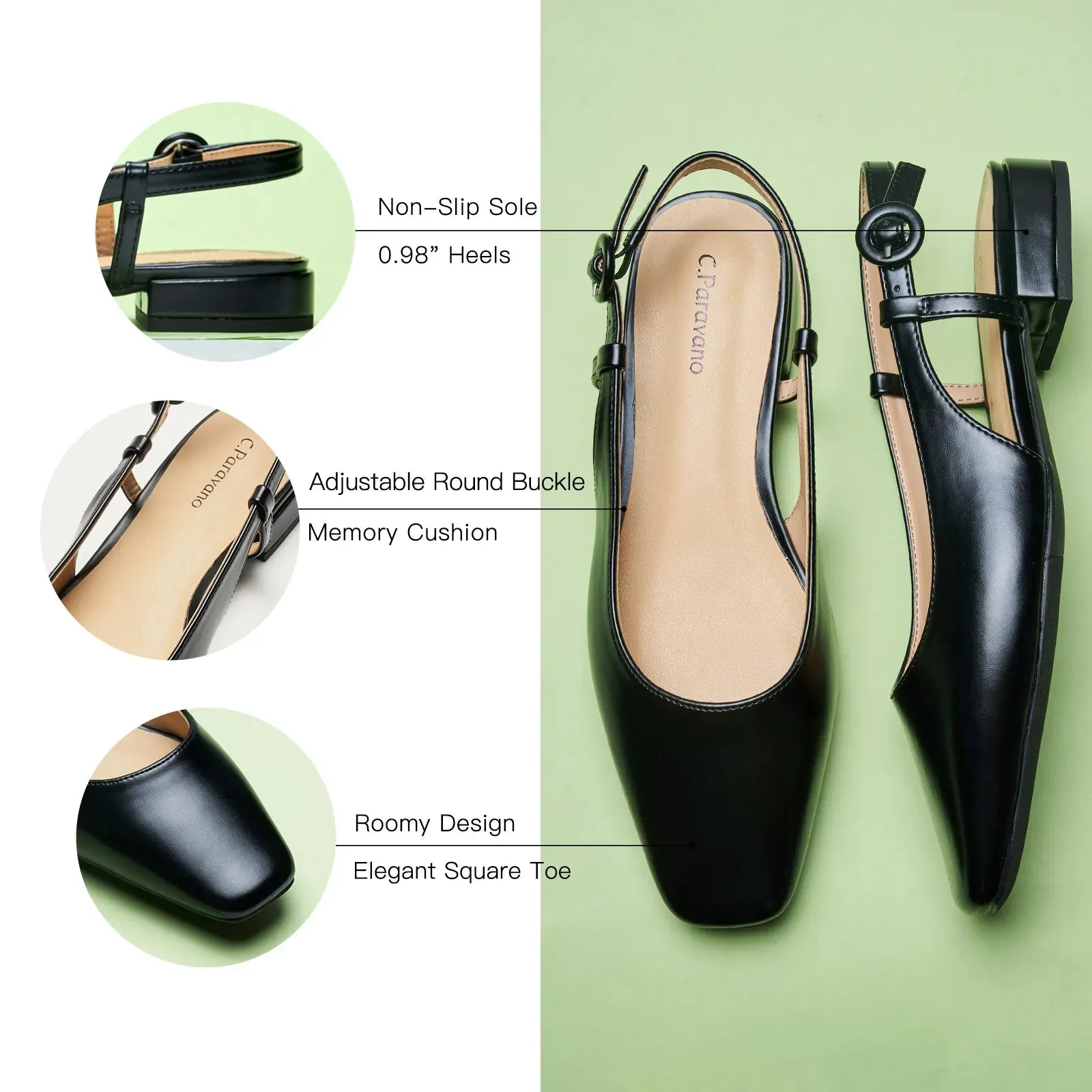 Square Toe Block Heel Slingback Sandals (Alyssa F) wedding