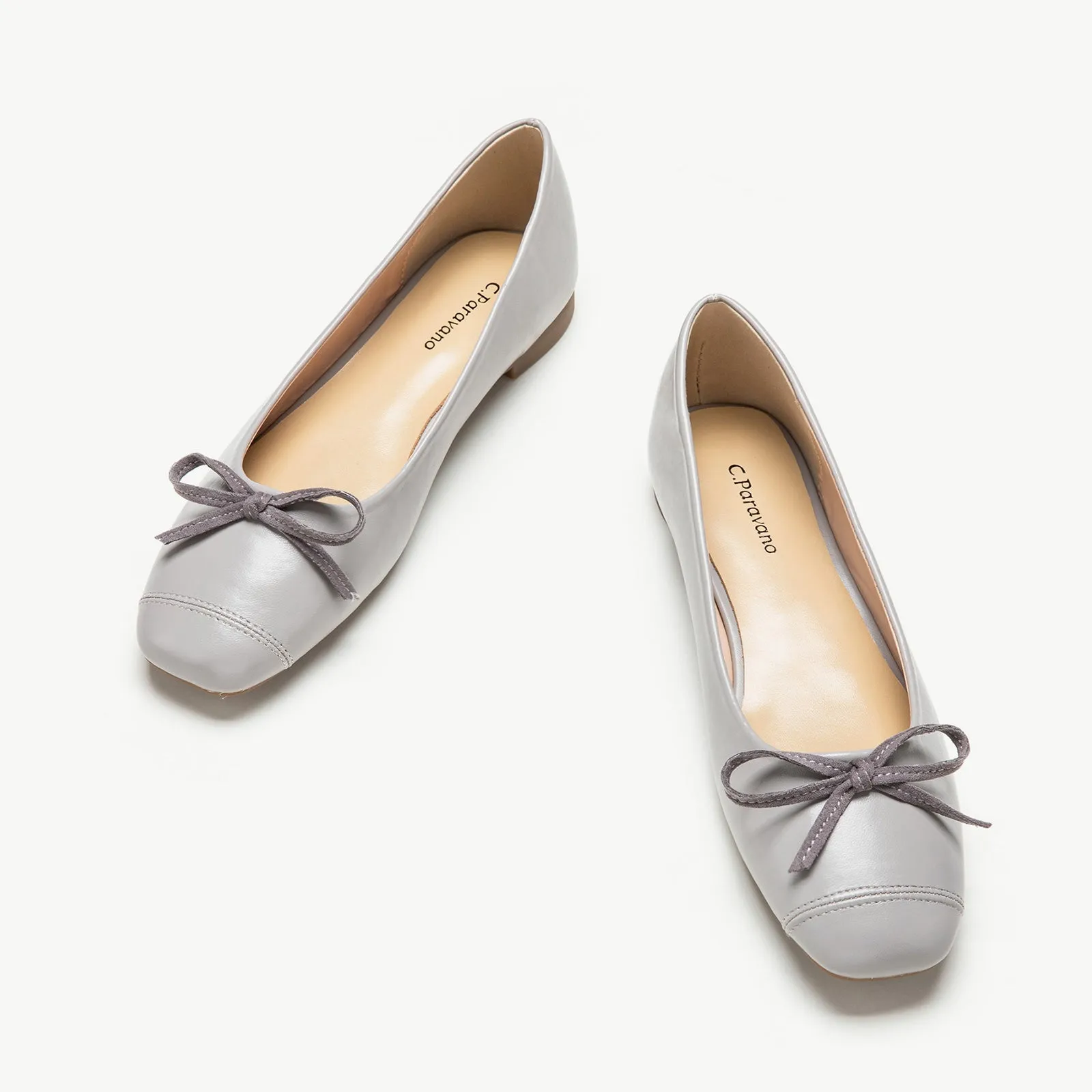 Stitching Toe Ballet Flats (Elena) Grey