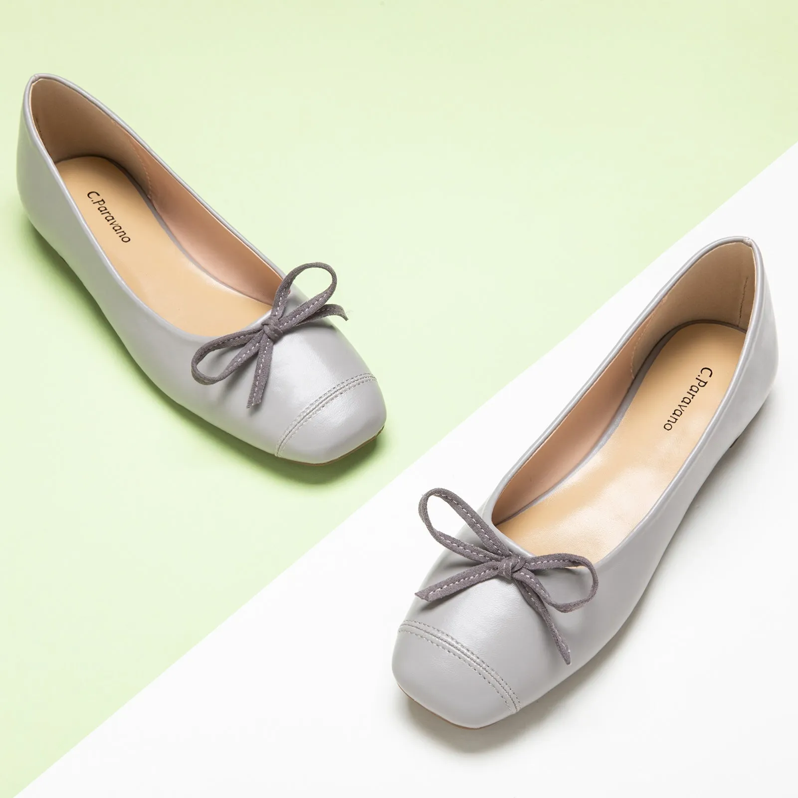 Stitching Toe Ballet Flats (Elena) Grey