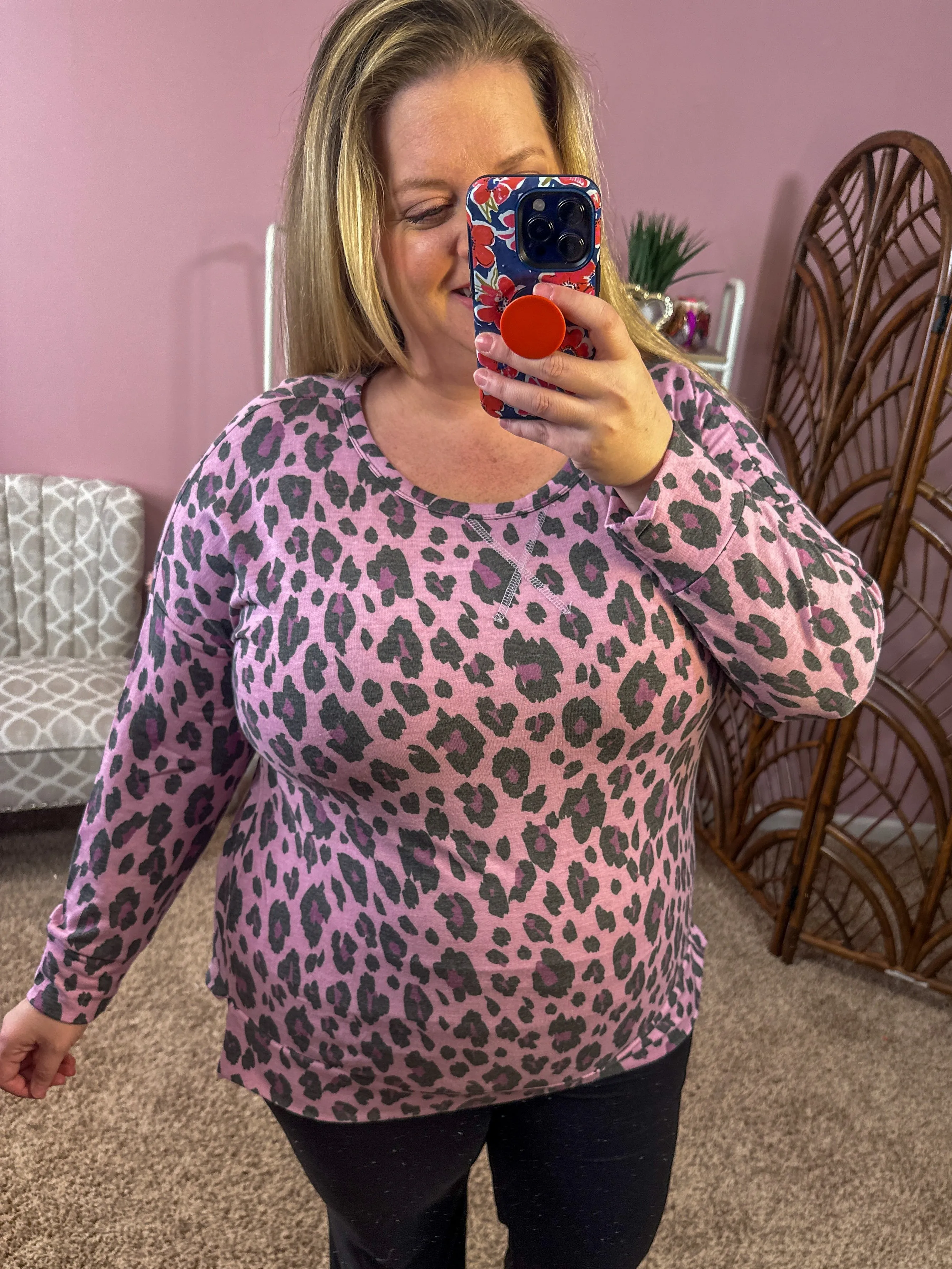 Take Me to the Weekend Pullover - Pink Animal Print