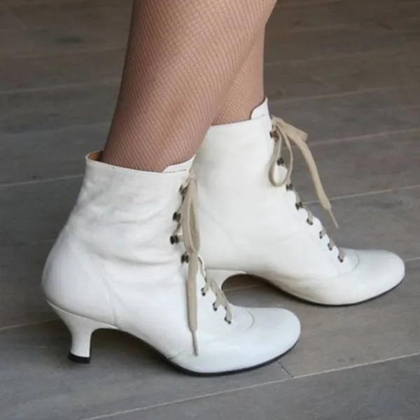 Victorian Round Toe Leather Boots for Rustic Booties Steampunk Lace Up Low Heel Boots Vintage Ankle Boots Jeans Boots