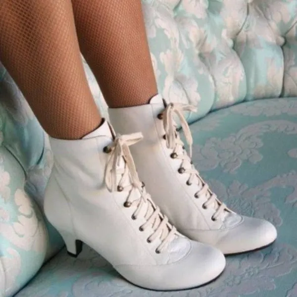 Victorian Round Toe Leather Boots for Rustic Booties Steampunk Lace Up Low Heel Boots Vintage Ankle Boots Jeans Boots