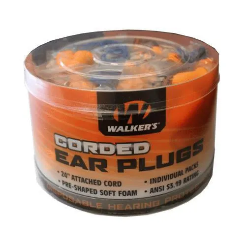 Walkers Foam Ear Corded Plugs 50 Pair Jar