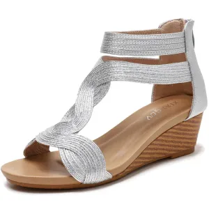 Wedge Heel Anti-Slip Roman Zipper Platform Sandals