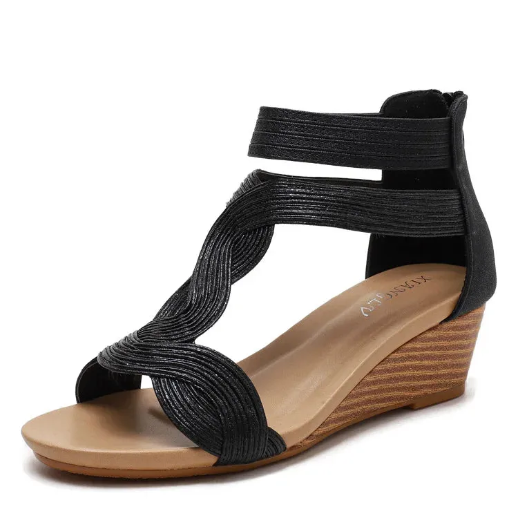 Wedge Heel Anti-Slip Roman Zipper Platform Sandals